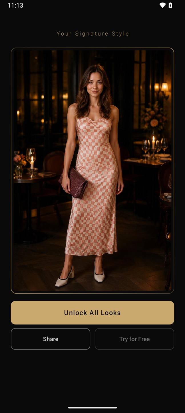 Actual Android first outfit preview from the same synthetic photos